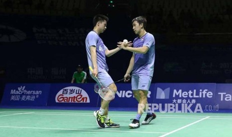 Pasangan ganda putra nomor satu dunia, Kevin Sanjaya Sukamuljo/Marcus Fernaldi Gideon.