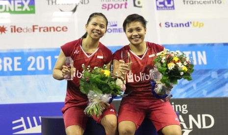 Pasangan ganda putri Indonesia, Greysia Polii/Apriani Rahayu menjadi juara di French Open Super Series 2017, Ahad (29/10).