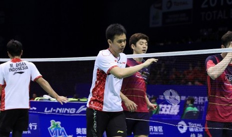 Pasangan Hendra Setiawan/Mohammad Ahsan mengalahkan pasangan Korea Selatan, Lee Yong Dae/Yoo Yeon Seong di partai kedua babak semifinal Piala Thomas 2016, Jumat (20/5).