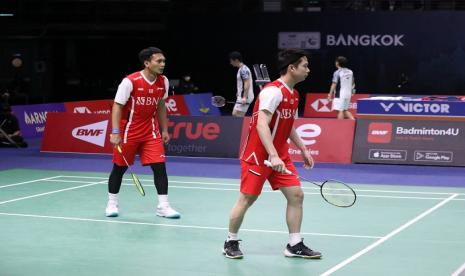 Pasangan Mohammad Ahsan (kiri) dan Kevin Sanjaya Sukamuljo.