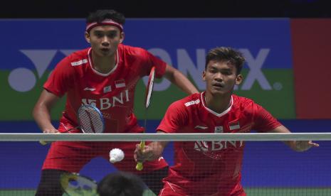 Pebulu tangkis Indonesia Muhammad Shohibul Fikri (kanan) dan Bagas Maulana (ilustrasi). Bagas/Fikri menjuarai All England 2022 mengalahkan Mohammad Ahsan/Hendra Setiawan 21-19 dan 21-13.