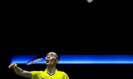 Pebulutangkis Malaysia Lee Chong Wei dalam ajang Piala Thomas 2018 yang berlangsung di Impact Arena, Bangkok, Thailand, Senin (21/5)