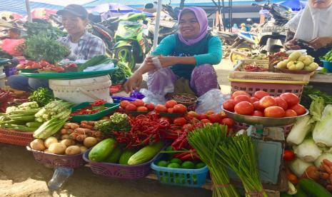 Pedagang Sayuran di Pasar tradisional Kendari, Sulawesi Tenggara (ilustrasi). Pertumbuhan konsumsi rumah tangga pada kuartal keempat diproyeksikan masih akan negatif.