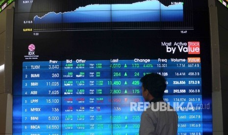  Pekerja memantau layar pergerakan Indeks Harga Saham Gabungan (IHSG) di Gedung Bursa Efek Indonesia (BEI), Jakarta.