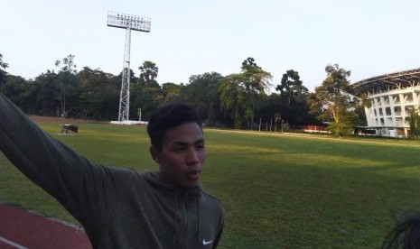 Pelari Indonesia, Lalu Muhammad Zohri di Stadion Madya, Senayan, Jakarta.