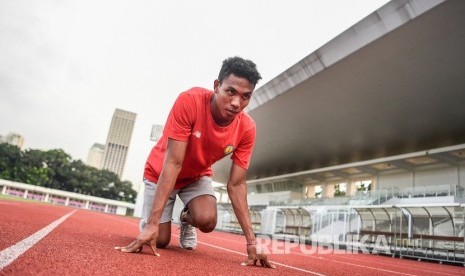 Pelari tim estafet 4x100 meter putra Indonesia Lalu Muhammad Zohri Zohri tetap melakukan latihan selalam puasa di masa pandemi Covid-19.