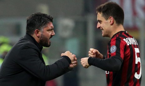 Pelatih AC Milan Gennaro Gattuso (kiri) dan Giacomo 'Jack' Bonaventura.