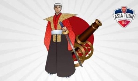 Pelatih Arsenal, Arsene Wenger, tampak mengenakan pakaian samurai berwarna merah dan memegang pedang katana dalam gambar manga buatan Morgan Lewis.