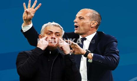 Pelatih AS Roma Jose Mourinho (kiri) dan pelatih Juventus Massimiliano Allegri.