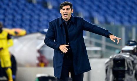 Pelatih AS Roma Paulo Fonseca saat laga melawan Atalanta, di Stadion Atleti d