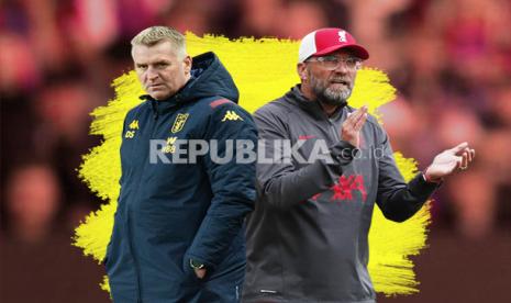 Pelatih Aston Villa Dean Smith (kiri) dan pelatih Liverpool Juergen Klopp. 