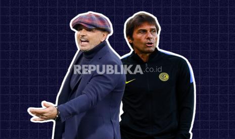 Pelatih Bologna Sinisa Mohajlovic (kiri) dan pelatih Inter Milan Antonio Conte.