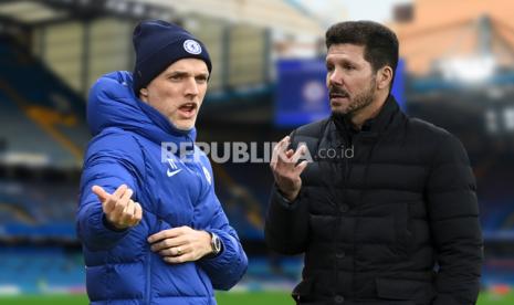 Pelatih Chelsea Thomas Tuchel (kiri) akan beradu taktik dengan pelatih Atletico Madrid Diego Simeone dalam pertandingan di Chaampions.