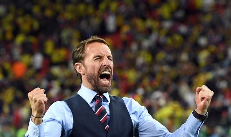 Pelatih Inggris Gareth Southgate meluapkan kebahagiaan setelah Inggris melaju ke babak 16 besar usai melawan Kolombia, Rabu (3/7), di Moskow, Rusia.