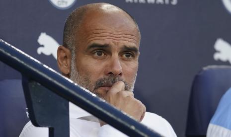 Pelatih kepala Manchester City Pep Guardiola menjelang pertandingan sepak bola Liga Inggris antara Manchester City dan Nottingham Forest di Stadion Etihad di Manchester, Inggris, Rabu, 31 Agustus 2022. 