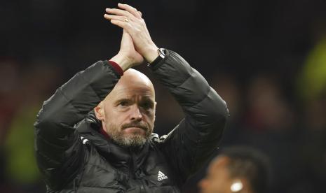  Pelatih kepala Manchester United Erik ten Hag. MU meraih kemenangan penting di kandang Nottingham Forrest pada semifinal leg pertama Carbao Cup, Kamis (26/1/2023).