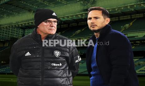 Pelatih Leeds United Marcelo Bielsa (kiri) akan beradu taktik dengan pelatih Chelsea Frank Lampard di Stamford Bridge, Ahad (6/12) dini hari WIB.