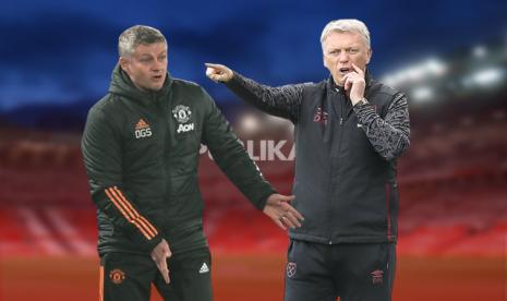 Pelatih Manchester United Ole Gunnar Solskjaer (kiri) dan pelatih West Ham United David Moyes akan beradu taktik pada pertandingan Liga Primer Inggris, Senin (15/3) dini hari WIB.