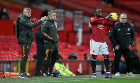 Pelatih Manchester United Solksjaer saat laga melawan Leeds United di Old Trafford, Senin (21/12) dini hari WIB.