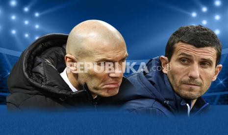 Pelatih Real Madrid Zinedine Zidane (kiri) akan beradu strategi dengan pelatih Valencia Javi Gracia.