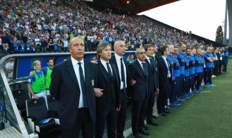 Pelatih timnas Italia, Giampiero Ventura pada laga kualifikasi Piala Dunia 2018 lawan Liechtenstein di Stadion Friuli, Udine, Senin (12/6) dini hari WIB. Italia menang 5-0.