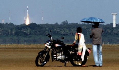 Peluncuran misi ke bulan oleh ISRO, badan antariksa India. (ilustrasi).