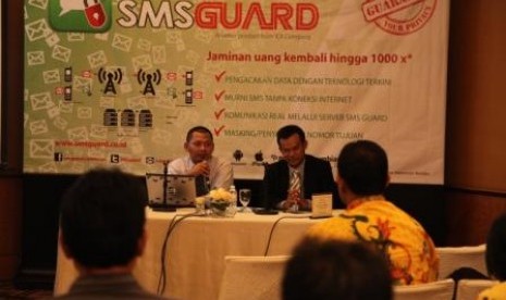 Peluncuran produk SMS Guard di Hotel Mulia, kawasan Senayan, Jakarta.