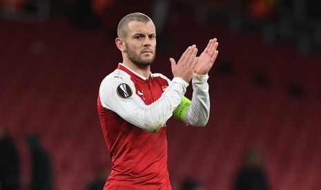 Pemain Arsenal Jack Wilshere pada laga Grup H Liga Europa Arsenal dan Bate Borisov di Stadion Emirate, London, Inggris, Jumat (8/12) dini hari WIB. 