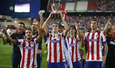 Pemain Atletico Madrid merayakan gelar juara La Liga Spanyol.