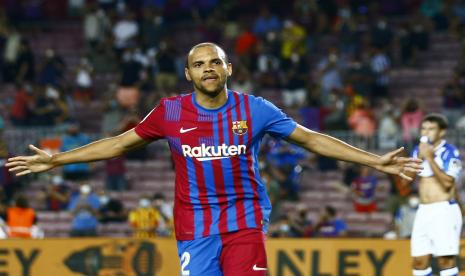 Striker Barcelona Martin Braithwaite. Barcelona berniat melepas Braithwaite pada bursa transfer musim panas 2022 ini.