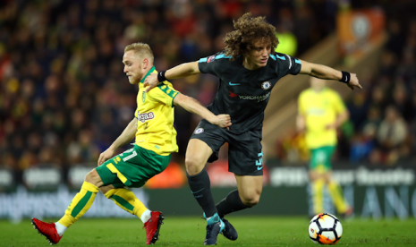 Pemain Chelsea David Luiz pada laga kontra Norwich City, Ahad (7/1) dini hari WIB.