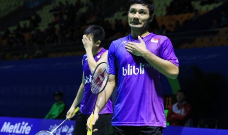 Pemain ganda putra Indonesia, Berry Angriawan (kanan)