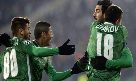 Pemain  Ludogorets Razgrad melakukan selebrasi. 