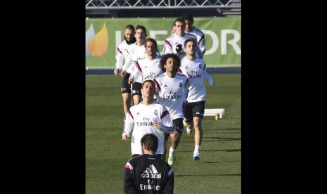 Pemain Real Madrid menggelar sesi latihan. 