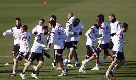 Pemain Real Madrid menggelar sesi latihan. 