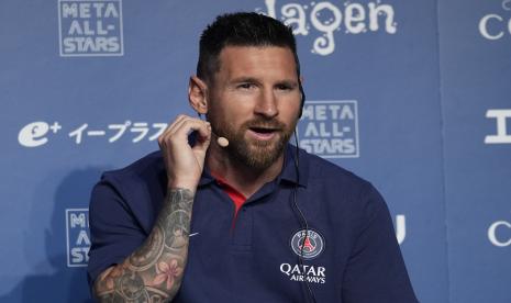 Bintang Paris Saint-Germain (PSG) Lionel Messi. Barcelona dilaporkan ingin pulangkan Messi ke Camp Nou.