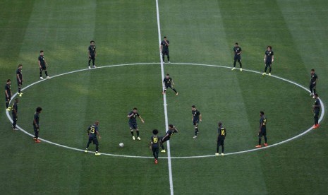 Pemain Timnas Brasil menggelar sesi latihan di Corinthians Arena, Sao Paulo, Rabu (11/6). 