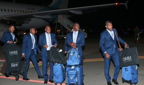 Pemain Timnas Ekuador tiba di bandara internasional di Porto Alegre, Brasil, Senin (9/6) jelang perhelatan Piala Dunia 2014. 