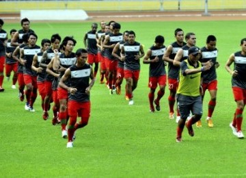 Pemain Timnas Indonesia ketika latihan.