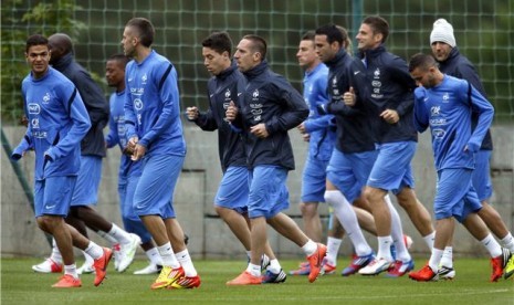 Pemain timnas Prancis menggelar pemusatan latihan di Clairefontaine, Paris, pada 4 Juni. 