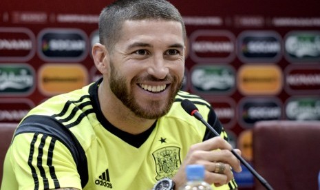 Sergio Ramos saat membela timnas Spanyol.