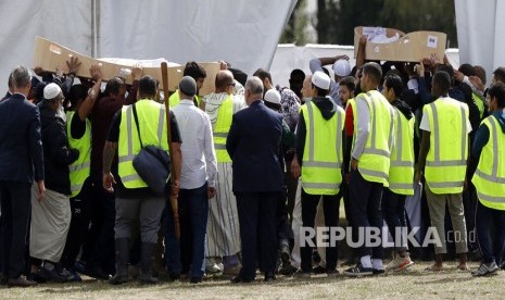  Pemakaman korban teror penembakan masjid di Christchurch, Selandia Baru, Rabu (20/3).