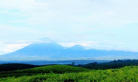 Pemandangan dari Bukit Inspirasi di kawasan wisata Gucialit dengan latar puncak gunung Lemongan, Argopuro dan Raung