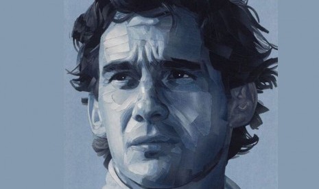 Pembalap Ayrton Senna yang digambar dari kain sisa jins.