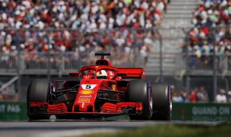 Pembalap Ferrari Sebastian Vettel pada sesi kualifikasi GP Kanada.