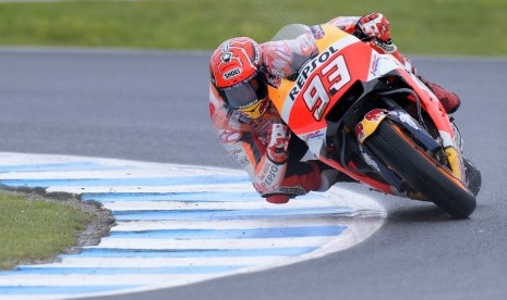 Pembalap Respol Honda Marc Marquez menjadi pemenang seri ke-16 Moto Grand Prix (GP) 2017 yang diadakan di Sirkuit Philip Island, Australia, Ahad (22/10).