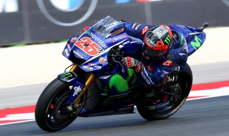 Pembalap Yamaha, Maverick Vinales pada babak kualifikasi GP San Marino, Sabtu (10/9).