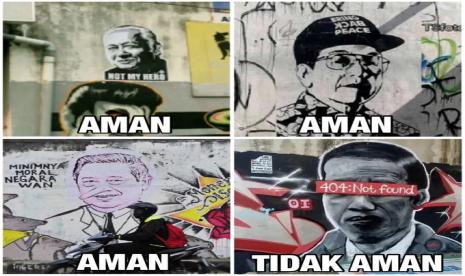 Pembuat mural 404: Not Found di Kota Tangerang, Banten, diburu polisi dan pembuat sablon 404: Not Found di Kabupaten Tuban, Jawa Timur, didatangi polisi untuk diamankan.