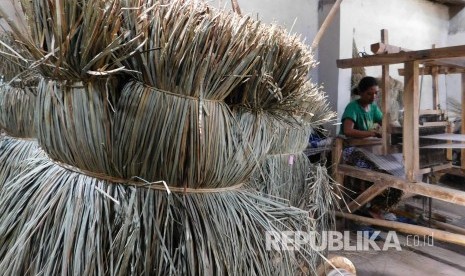 Pembuatan tikar mendong di pabrik tikar mendong, di Jl Lawang Condong, Kota Tasikmalaya. (Fuji E Permana)         