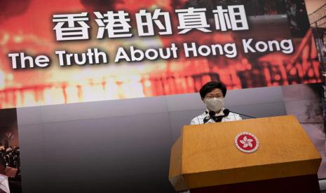 Pemimpin Hong Kong Carrie Lam. Sebanyak 86 organisasi non-pemerintah minta China batalkan UU Keamanan Hong Kong. Ilustrasi.